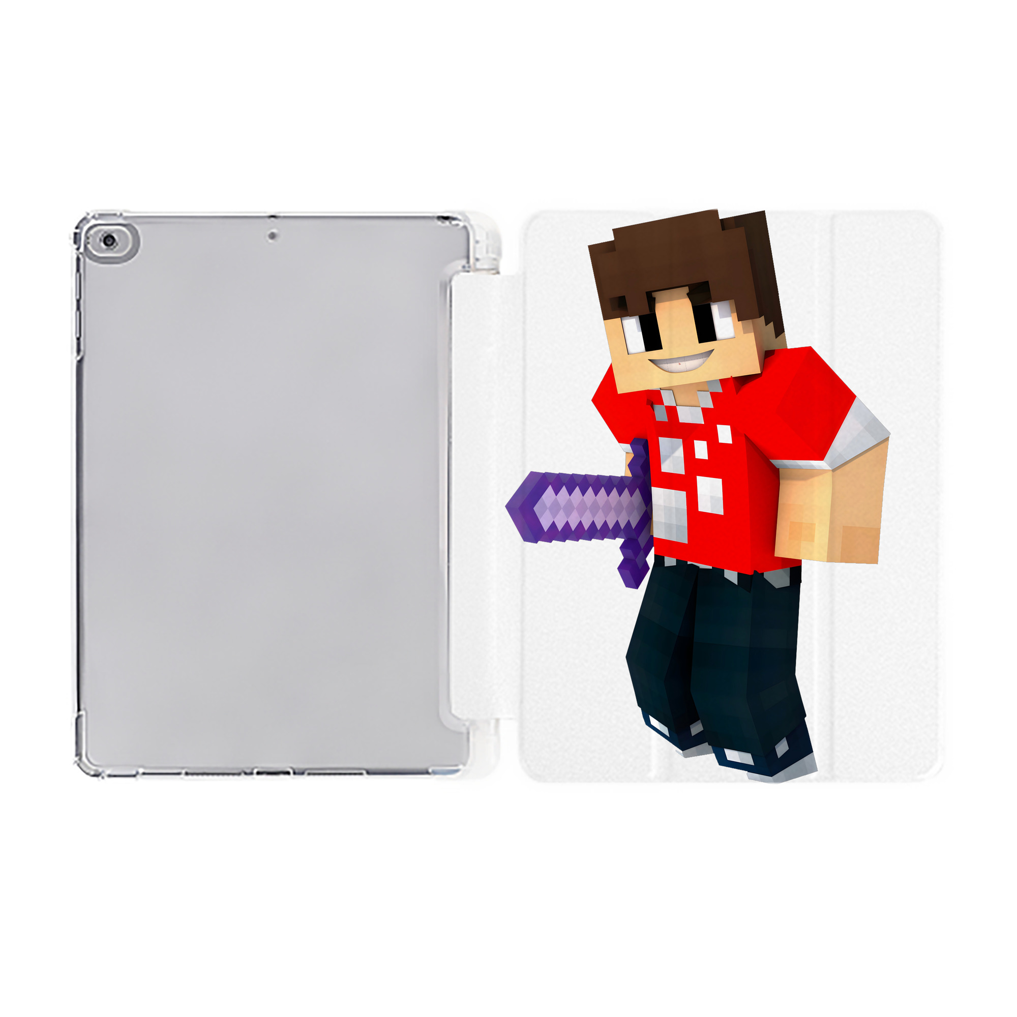 （画像用） マインクラフト ブロックの世界 Minecraft MC Block world IPad ケース ペン収納付き 三つ折りスタンド PUレザー×シリコン 対応機種9.5/10.5/10.9インチ